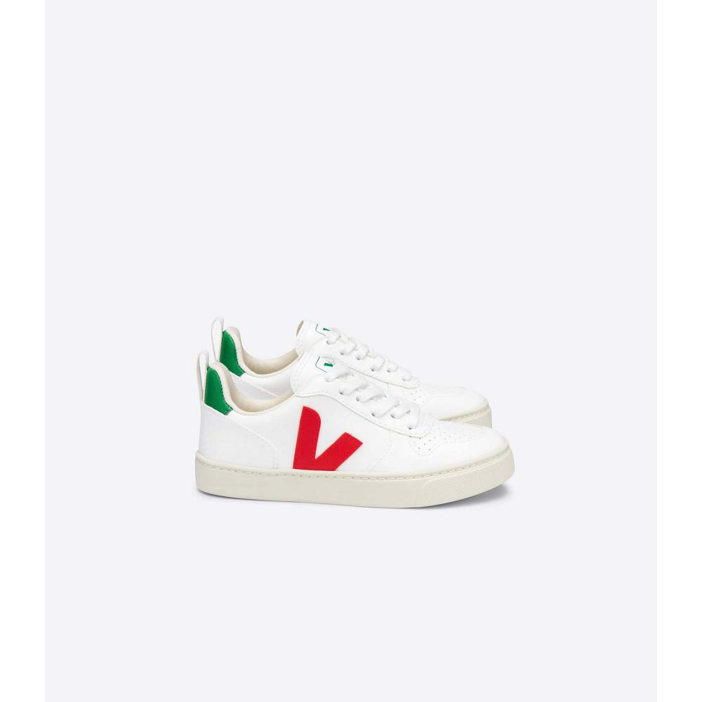 Kids\' Veja V-10 LACES CWL Sneakers White/Green/Red | SG 865YXF